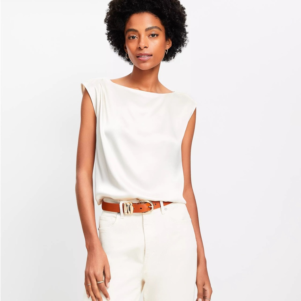 LOFT Petite Satin Pleated Shoulder Boatneck Top . Petite XXL . NWT